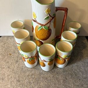 Napcoware Ceramic Orange Juice Pitcher with 6 juice glasses    #980